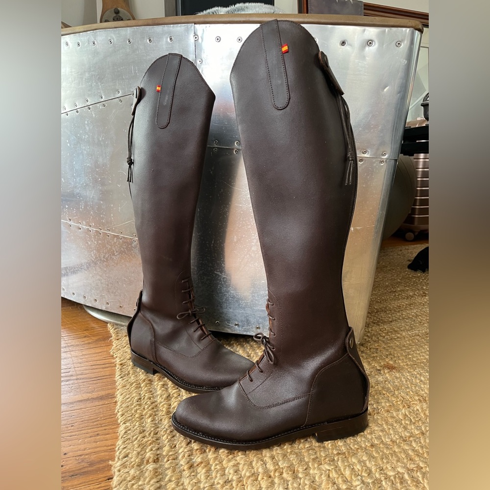 Handmade Equestrian Riding Hunting Tall Brown Leather Boots Zip Laces